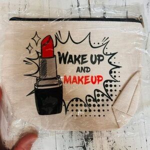 Wake Up and Makeup Canvas Cosmetic Bag - Red Lipstick Graphic